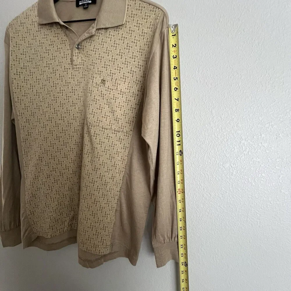 Vintage Montagut Paris Mens Long Sleeve Polo Size 48 Tan